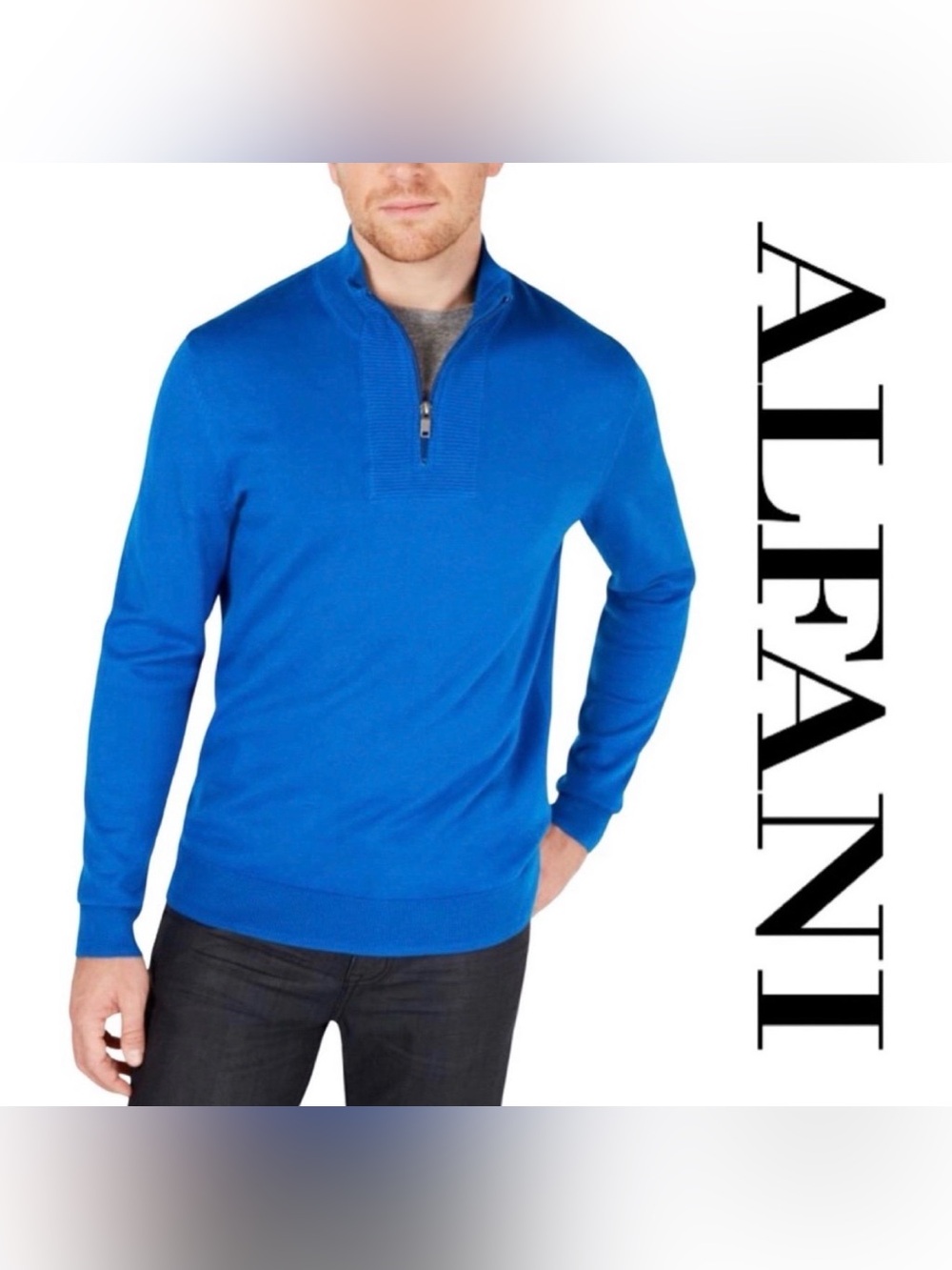 NWT Alfani Men's Quarter-Zip Ribbed Placket Sweater Black Size L